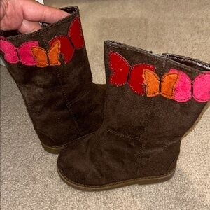 Brown vintage Gap Suede Boots with Colorful Butterfly Accents